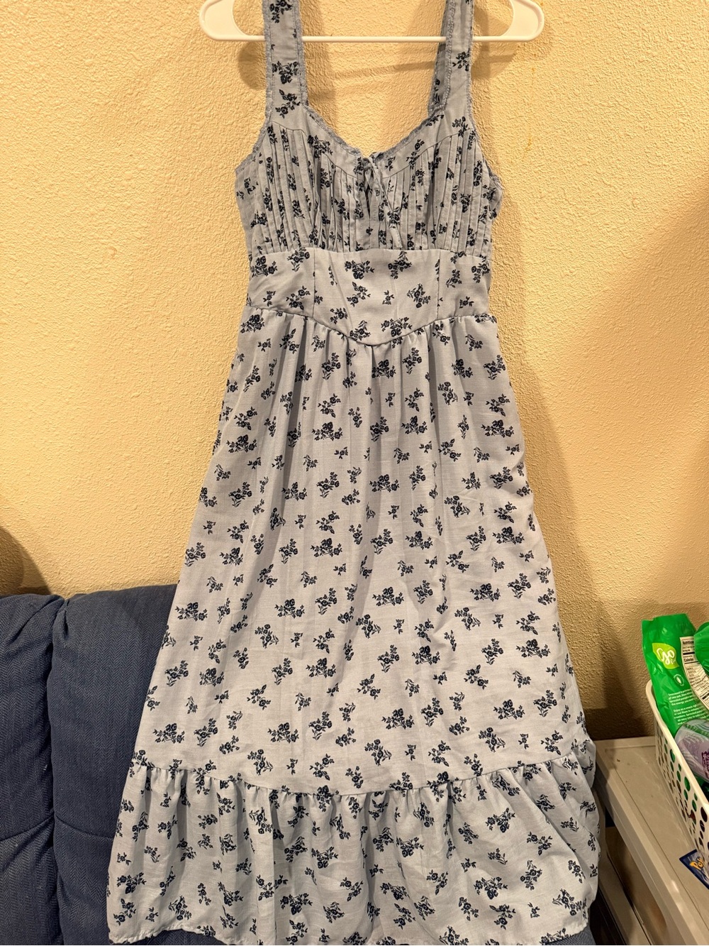 Blush Light Blue Maxi Dress with Navy Floral Print